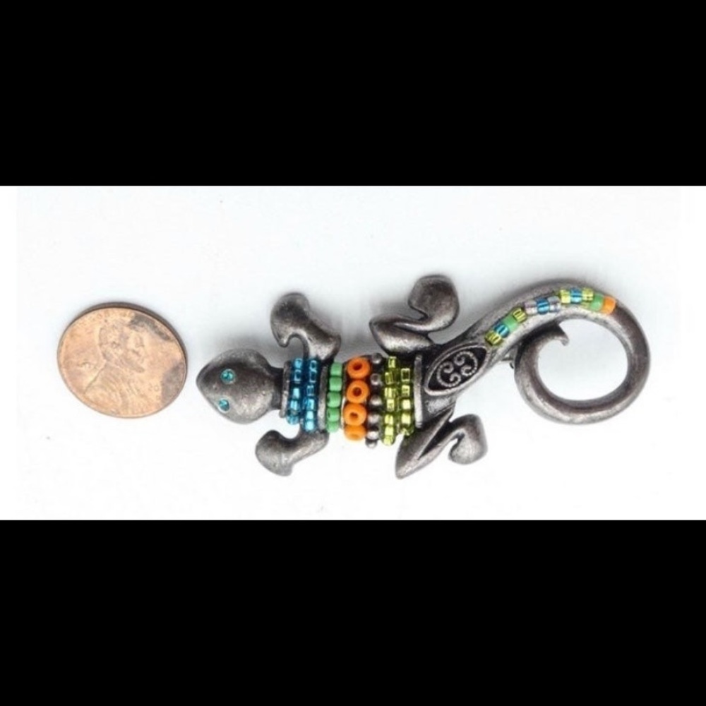 Chicos Silver Tone Multi Color Beaded Lizard 2.5" Brooch